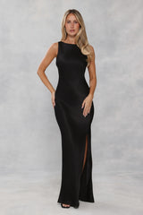 The Blaire Backless Satin Maxi Dress Black