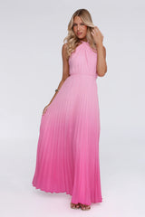 Flirt Fest Halter Pleated Maxi Dress Pink