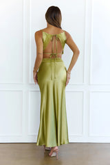 City Silhouette Satin Maxi Dress Olive