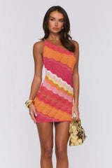 Style Of The Times Knit One Shoulder Mini Dress Multi