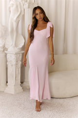 Elegant Twist Front Tie Shoulder Maxi Dress Blush