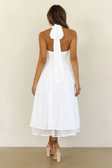 Slow Burn Love Halter Midi Dress White