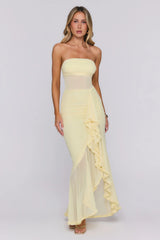 Spark Soirée Strapless Mesh Maxi Dress Yellow