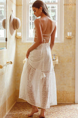 Zoya Tie-Up Back Lace Maxi Dress White