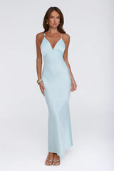 Pearl Indulgence Satin Maxi Dress Aqua