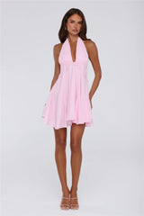 Poppy Kiss Halter Mini Dress Pink