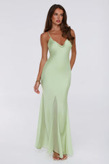Couture Evening Satin Maxi Dress Green
