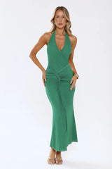 Sleek Bloom Halter Maxi Dress Green