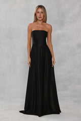 The Serina Strapless Satin Maxi Dress Black