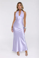 Luxe Satin Halter Neck Maxi Dress Lilac