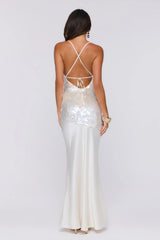 Shimmer Glow Sequin Maxi Dress Ecru White