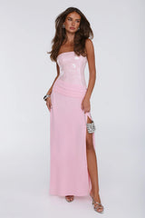 Shine Into Midnight Strapless Sequin Maxi Dress Pink