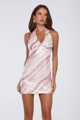 Shimmer Swirls Sequin Halter Mini Dress Multi