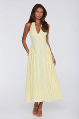 Petal Whimsy Halter Maxi Dress Lemon