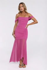 City Glow Up Off Shoulder Maxi Dress Plum