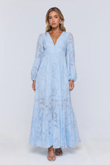 Glow Blossom Long Sleeve Maxi Dress Blue