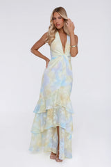 Sultry Bloom Halter Maxi Dress Yellow