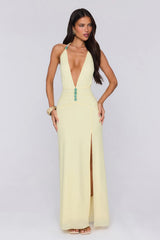Secret Embrace Halter Maxi Dress Yellow