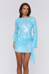 Luxe Dazzle Sequin Long Sleeve Mini Dress Blue