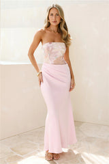 City Lights Chic Strapless Satin Maxi Dress Pink