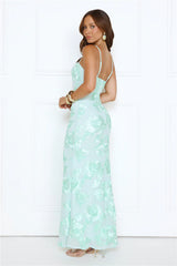Glimmers Of Gold Mesh Maxi Dress Mint