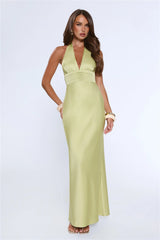 The Evening Standard Halter Satin Maxi Dress Green
