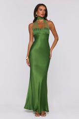 Étoile Club Satin Halter Maxi Dress Green