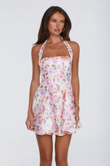 Sunbeam Glow Satin Halter Mini Dress Pink
