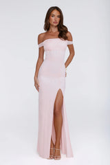 Night Bloom Off Shoulder Maxi Dress Pink