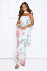 Wildflower Song Strapless Neck Scarf Maxi Dress White