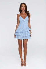 Clean Silhouette Embroidered Mini Dress Blue