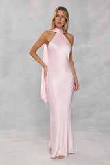 The Vivia Halter Satin Maxi Dress Light Pink