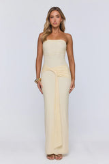 Gentle Statement Mesh Strapless Maxi Dress Yellow