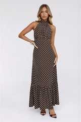 Pretty Wins Again Polka Dot Halter Maxi Dress Brown