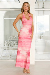 Dollface Dreams Mesh Halter Maxi Dress Pink
