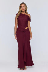 Modern Heritage Off Shoulder Maxi Dress Burgundy