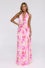 Darlingly Done Halter Mesh Maxi Dress Pink