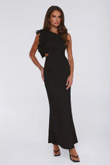 Nightfall Couture One Shoulder Maxi Dress Black