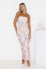 Floral Journey Strapless Maxi Dress Pink