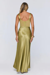 Silk Presence Satin Maxi Dress Olive