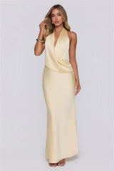 Pastel Horizons Halter Satin Maxi Dress Yellow
