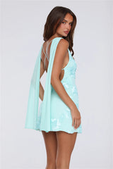 Flirty Floral Embrace Open Back Mini Dress Aqua