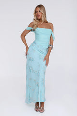 Pretty Glow Up Off Shoulder Maxi Dress Blue