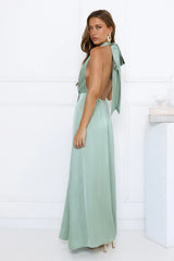 Exciting Event Satin Maxi Dress Sage