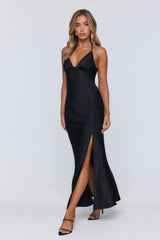 Barely Trying Satin Maxi Dress Black