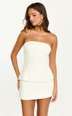 Pauline Two Piece Top and Skirt Set Strapless A Line Top and Mini Skirt Set in White