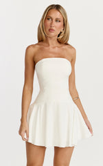Poppy Mini Dress Contrast Skirt Strapless Dress in White