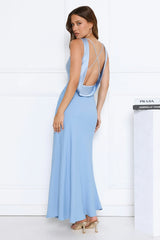 Refined Seascape Satin Maxi Dress Blue