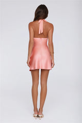 Glow Icon Satin Halter Mini Dress Peach
