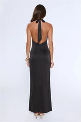 Outfit Energy Satin Halter Maxi Dress Black